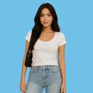 Classic White Scoop Neck Tee – George Women’s Size M  100% Cotton Everyday Basic